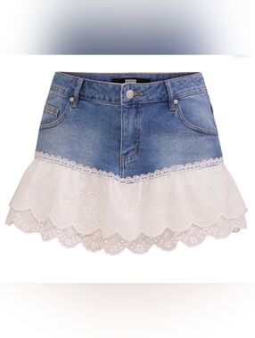 Denim and White Lace Mini Skirt
